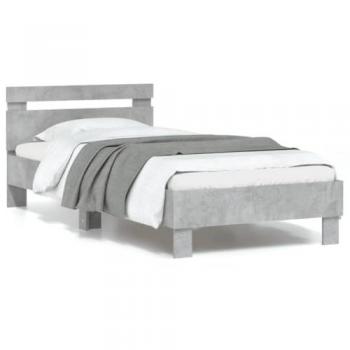 Estructura de cama con cabecero y luces LED gris hormigón 90x190 cm