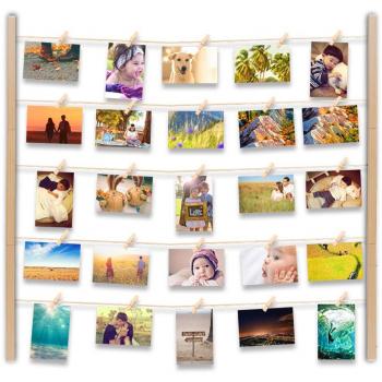 Uping Marco de Fotos de Pared de Madera | Con Cuerda y 30 Pinzas de Madera | 66CM * 74CM | Decoración de la pared, idea del regalo, para foto dibujo memorándum cartel etc.