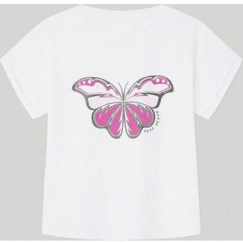 Camiseta Qwana blanco Pepe Jeans - Camiseta de niña con estampado de mariposa y cuello redondo