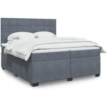 Cama box spring suave con colchón gris oscuro 200x200 cm de terciopelo