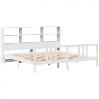 Cama con Estantería Sin Colchón Blanca 200x200 cm Madera Maciza de Pino