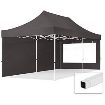 Gazebo Plegable Toolport 3x6m de Acero con 2 Paneles Laterales Panorámicos, Carpa de Fiesta en Jardín, Color Gris