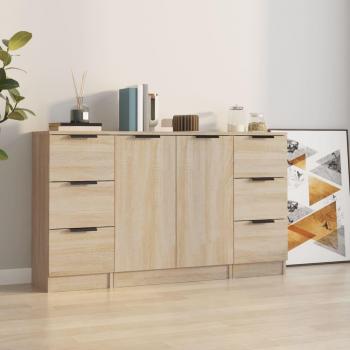 Aparador de 3 piezas de madera contrachapada color roble sonoma, mueble de almacenaje para salón, buffet y armario auxiliar
