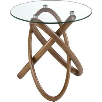 Mesa rincón redonda cristal templado y nogal ANGEL CERDÁ 2126C, color Nogal, material Cristal Templado, dimensiones Ø55 x 50 cm