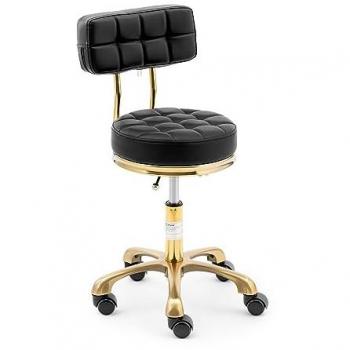 Taburete con ruedas y respaldo regulable en altura de 51 a 66 cm, capacidad máxima de 150 kg, color negro