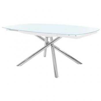 Mesa de comedor extensible CAMELIA - 6 a 8 personas - Cristal templado y metal - Blanco