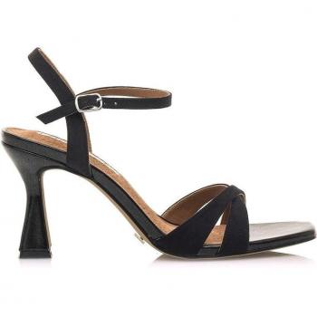 Sandalias de tacón mujer 68405 negro con cierre hebilla y puntera cuadrada