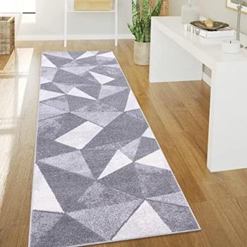 Alfombra Salón Pelo Corto Vintage Geométrica Rombos 80x150 cm, Color Gris