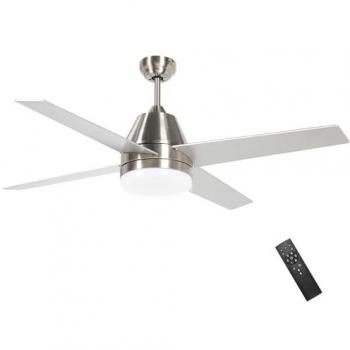 Homcom Ventilador de Techo con Luz 46W Ø129 cm Motor DC Silencioso 4 Aspas Reversibles Mando a Distancia 6 Velocidades Temporizador Plata