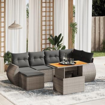 7-Piece Grey Poly Rattan Garden Sofa Set with Cushions