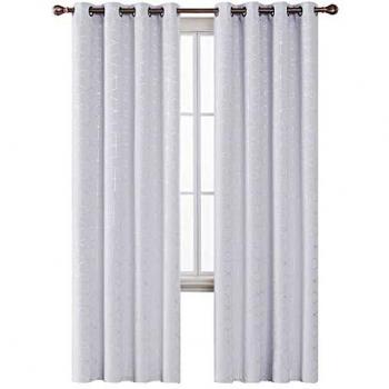 Deconovo Cortinas Salon Modernas Aislantes Térmicas de Rombo Plateado con Ollados 2 Piezas 140 x 229 cm Gris Blanco