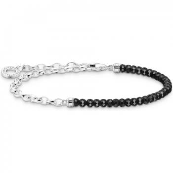 Ladies Thomas Sabo Charm Holder Bracelet - Black Pearls Bracelet A2100-130-11 - Size 19cm - Sterling Silver/Agate Unisex