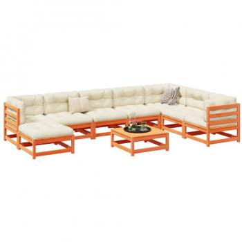 9 Piece Garden Sofa Set with Cushions Wax Brown Solid Pine Wood