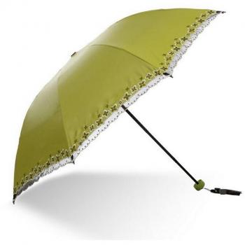 Sucastle Plegable, bordado, vinilo, anti-ultravioleta, sombra, lluvia soleada, paraguas Sucastle: Color: amarillo-verde: tamaño: Curvatura; 114cm:; Longitud del mango los 66cm