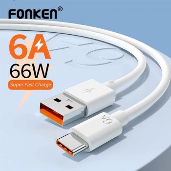 Cable USB-C Fonken 66W 6A de carga ultra rápida para Huawei Mate 40, 30 Pro Max, Samsung y Xiaomi - Cable de datos 1M blanco
