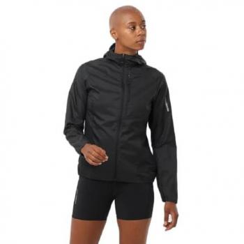 Salomon Bonatti Cross Chaqueta Trail Running Mujer Negro con capucha, material ligero y transpirable, impermeable y cortaviento, diseño ajustado para mayor libertad de movimiento, talla M