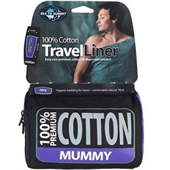 Sea to Summit Premium Cotton Mummy Travel Sheet - Navy Blue 185x62 cm