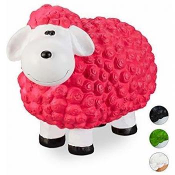 Figura decorativa de oveja rosa, a prueba de heladas, pintada a mano, cerámica, para interior y exterior - Relaxdays