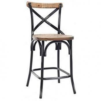 Taburete de bar industrial en madera y metal envejecido negro 65 cm JAKE