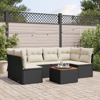 7-Piece Black Poly Rattan Garden Sofa Set with Cushions