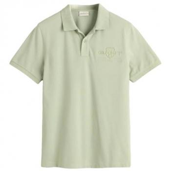 Gant Men's Regular Fit Tonal Shield Polo Shirt in Beige