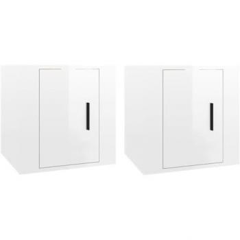 Mueble TV de pared multimedia brillante 2 piezas 40 x 34,5 cm color blanco