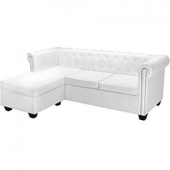 vidaXL Sofá Chesterfield en Forma L Cuero Artificial Blanco Mobiliario Hogar