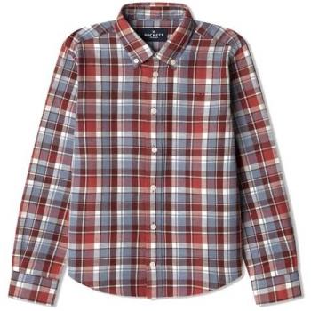 Camisa de niño Hackett de manga larga con estampado de cuadros marrón, 15 años, algodón, estilo casual