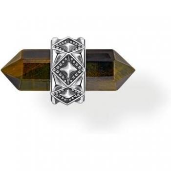 Pendiente individual de plata ennegrecida Thomas Sabo con ojo de tigre azul y dorado