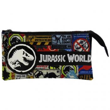 Estuche Escolar Triple Compartimento Jurassic World Danger - Poliéster, Estampado Multicolor, 23x12x3 cm