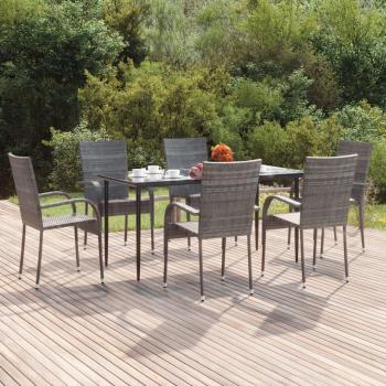 7-Piece Grey Poly Rattan Garden Dining Set