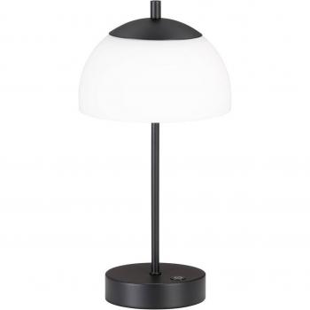 Lámpara de mesa LED recargable Riva, negra, CCT atenuable, altura 35cm con cristal opalino y regulable en 3 pasos