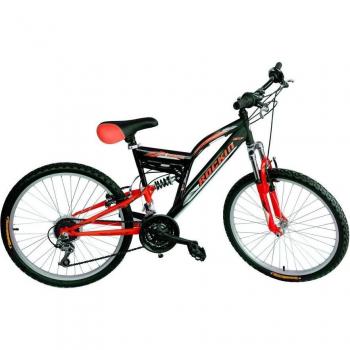Bicicleta 24 ROCKIN BIAMMORTIZZAT con 2 frenos y cambios Shimano de 12 velocidades en color rojo
