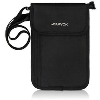 Arvok - Portadocumentos de Viaje con Correa para Cuello y Fundas Protectoras RFID, Cartera de Viaje Anti-Robo para Mujeres, Hombres y Niños - Negro