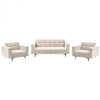 Conjunto de sala de estar 3 plazas y 2 sillones reclinables con respaldo clic-clac en color beige Alnes