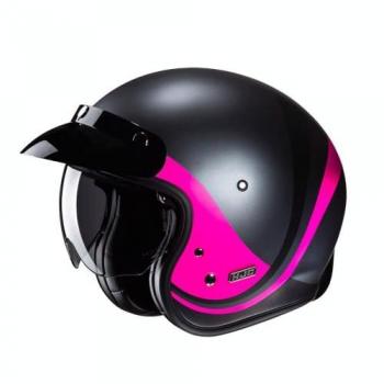 HJC Casco Jet Retro V31 Emgo - Negro Rosa (S) con Visor Solar Ajustable y Homologación ECE 22.06