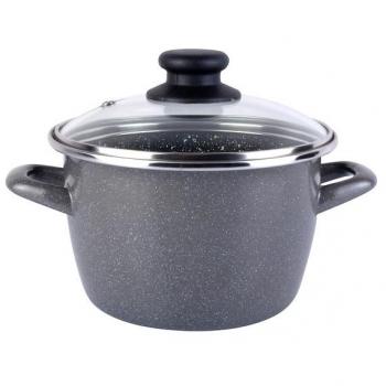 MAGEFESA K2 GRANSASSO OLLA 16 CON TAPA DE VIDRIO, ACERO ESMALTADO VITRIFICADO GRIS
