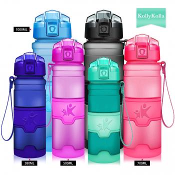 KollyKolla Botella de Agua Deportes, Botellas Sin BPA Tritan Plástico Reutilizables Ecológica con Filtro, Water Bottle para Niños, Gimnasio, Yoga, Oficina, Senderismo, Viajes,
