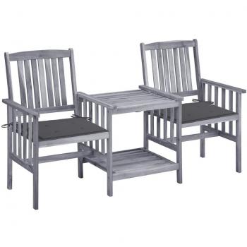Sillas de jardín con cojines y mesa de café en Acacia sólida, características: incluye sillas de jardín, mesa de café, cojines, fabricado en madera maciza de acacia