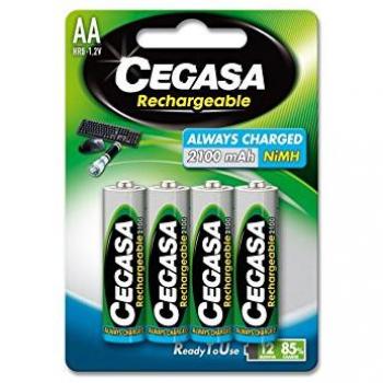 CEGASA Rechargeable - Pack 4 Pilas HR6 RTU, Color Verde