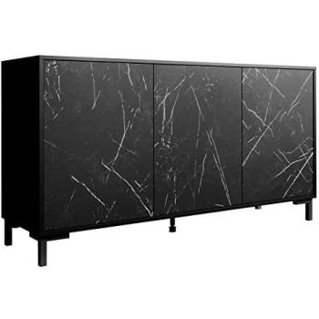 Aparador Charlotte 159, Negro con Mármol Negro, Aglomerado Laminado, 150 x 81 x 45 cm, 3 Puertas