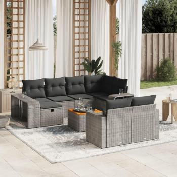 11-Piece Grey Poly Rattan Garden Sofa Set with Cushions