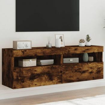 Mueble TV de pared con luces LED 2 uds 60x30x40 cm, color roble ahumado, Marrón