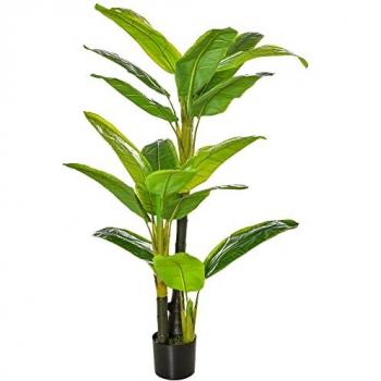 HOMCOM Bananera Artificial 150 cm con Maceta y 18 Hojas, Planta Artificial para Decoración de Hogar, Terraza, Jardín, Salón y Oficina - Verde