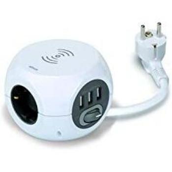 Simon BASE COMBI BALL 3 TOMAS + 3 USB + CARGA INDUCTIVA, Blanco