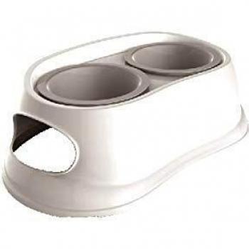M-PETS Gamelle en plastique Plastic Bowl - 2x350ml - Blanc et gris - Pour chien