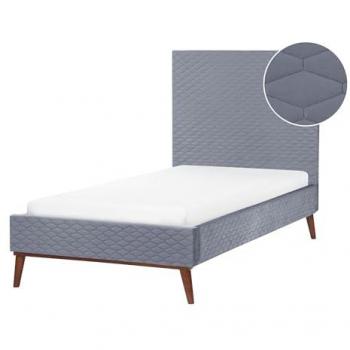 Cama Individual Tapizada en Terciopelo Gris con Cabecero Acolchado Panal 90 x 200 cm Bayonne
