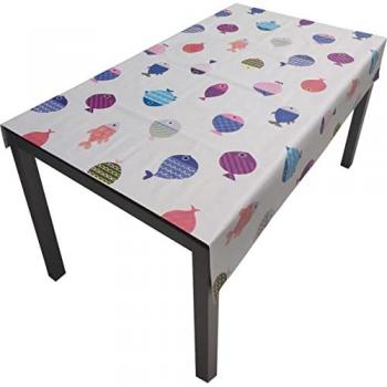 Mantel Antimanchas de PVC con Diseño de Peces para Mesa Comedor y Cocina, Medida 140x160 cm