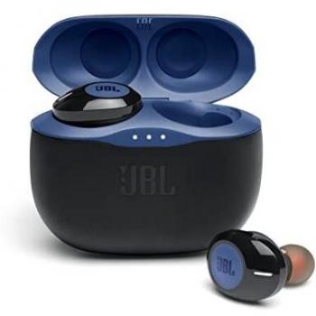 JBL 125 TWS Auriculares intraaurales realmente inalámbricos, con Bluetooth, Sonido Pure Bass y modo Dual Connect, hasta 32 hrs de música con estuche de carga, azul