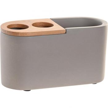 Vaso de cemento con diseño de bambú en acabado mate gris de 11x4,5x6 cm